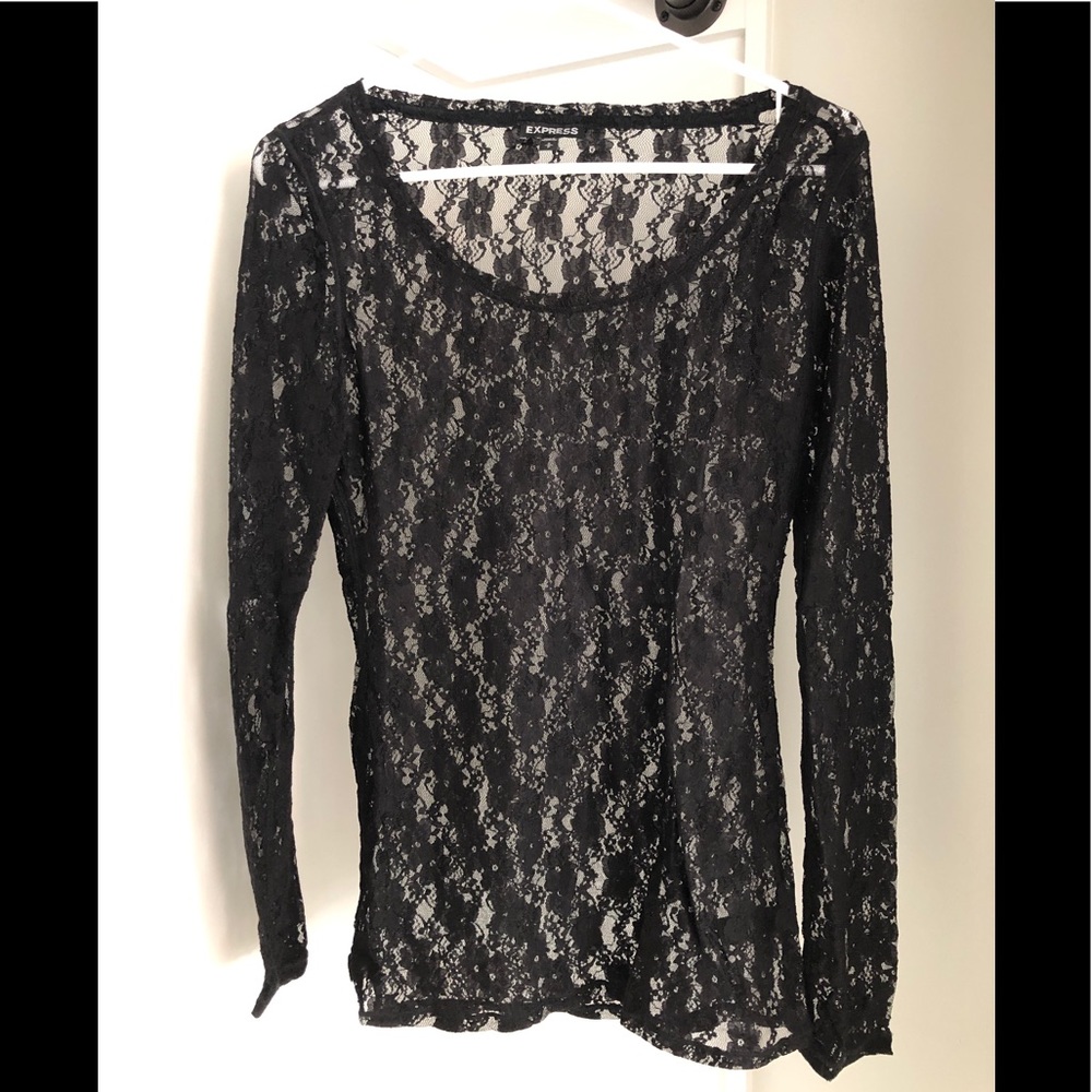 Black lace long sleeved top from Express